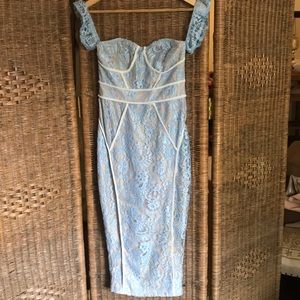Misguided Blue lace strapless dress.